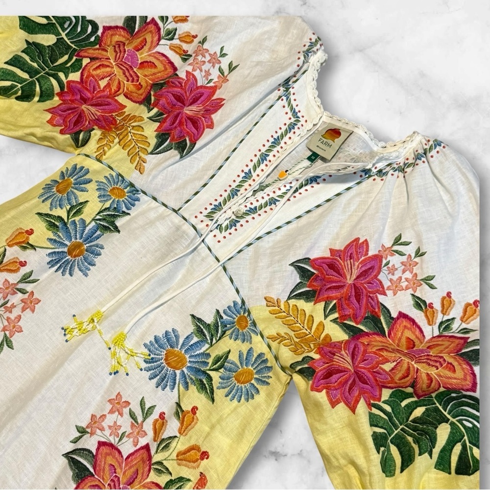 🌼 Farm Rio | Bloom Garden Floral Embroidered Maxi Dress | Multi | Size XS - Picture 6 of 16
